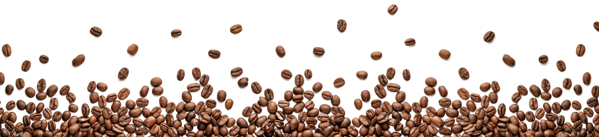 many coffee beans falling on a white background